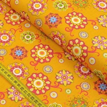 Imagem de Tecido Estampado para Patchwork - Triplice: Floral Folk Amarelo (0,50x