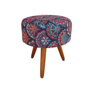 Imagem de Puff Puf Banqueta Para Sala Decorativo Redondo Pé Palito Mandala Verme