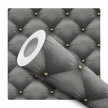 Imagem de Papel de Parede Adesivo Capitonê Botonê Preto Acolchoado Cabeceira Mod