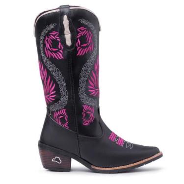 Imagem de Bota Feminina Texana Estilo Country Bordada Couro Legitimo Confortavel