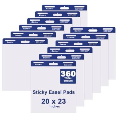 Imagem de Comix Bloco de cavalete adesivo, papel flip chart de 50 x 58 cm para professores, papel grande autoadesivo, 30 folhas/bloco, 12 blocos/pacote