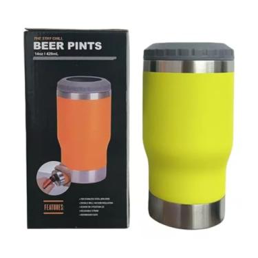 Imagem de Copo Porta Cerveja Térmico Suporte Garrafa Térmica De Lata Latinha Latão Long Neck Aço Inox Refrigerador Isolado Isolador (Amarelo)
