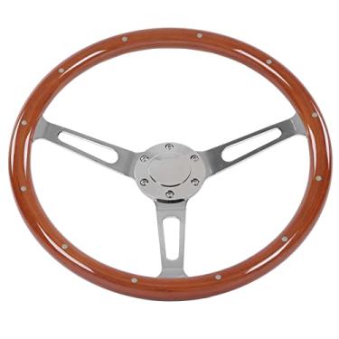 Imagem de Volante Clássico de 380 Mm, Punho de Nogueira, Rebitado de 3 Raios, Modificação Universal, para Interior do Carro (Marrom)