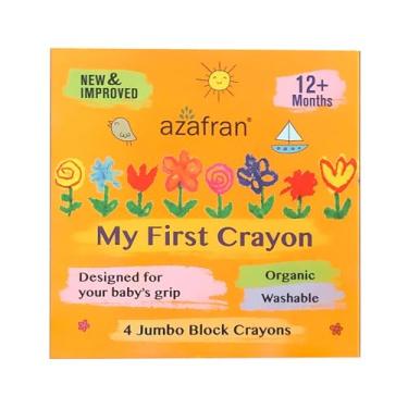 Imagem de Azafran My First Crayon, 4 giz de cera jumbo bloco, orgânico, lavável, não tóxico, fácil de segurar para mãos pequenas