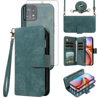 Imagem de Asuwish Capa de telefone para Motorola Edge+ Plus 2023/Edge 40 Pro 5G/Moto X40 Carteira magnética destacável com protetor de tela de vidro temperado transversal com cordão transversal para cartão X +