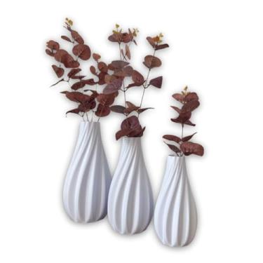 Imagem de Trio De Vasos Decorativos Moderno com Arranjo Eucalipto Artificial (Branco)