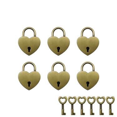 Imagem de Cadeados Tulead em forma de coração, fechaduras vintage de liga de zinco, mini cadeados, bronze, pacote com 6 com chaves