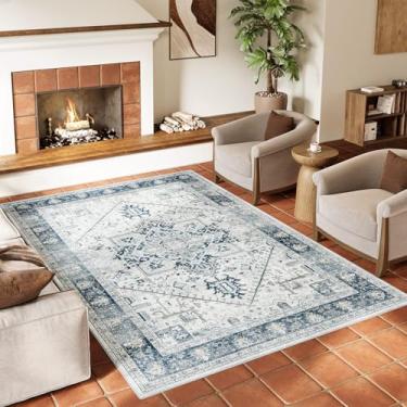 Imagem de COSOSA Tapete vintage tradicional – Tapete grande lavável de 22,5 x 30,5 cm, antiderrapante, para sala de estar, quarto, decoração de casa, tapete de cobertura de piso, azul escuro