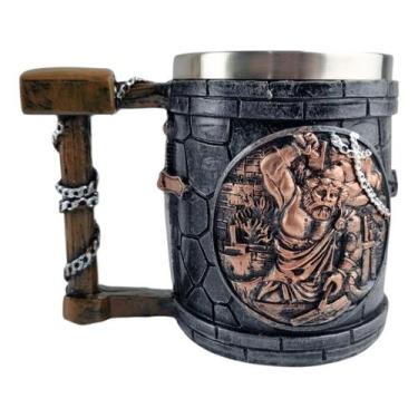 Imagem de Caneca 3d Aço Inox E Resina Hefesto Cinza Medieval - Tenda Medieval