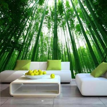 Imagem de Lcythiazole Papel de parede florestal de bambu mural papel de parede verde mural para sala de estar, sala de jantar, quarto, escritório, tamanho personalizável, removível
