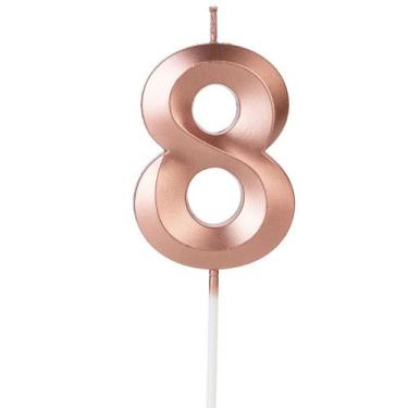Imagem de Vela Aniversário Design Rosé Gold Pérola Número 8 - 01 unid - Silverfe