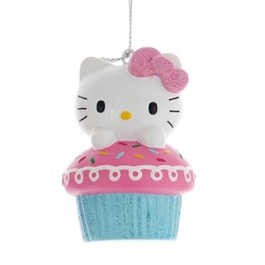 Imagem de Kurt Adler Hello Kitty™ com enfeite de cupcake, envoltório de cupcake azul