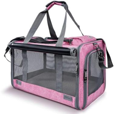 Imagem de Bolsa Transporte Pet para Avião Cabine Viagem Ventilação Cães e Gatos Reforçada até 9kg Tela Arejada Alça e Tapete Removível (Rosa)