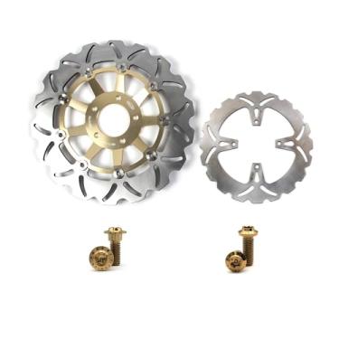 Imagem de Discos de freio dianteiros e traseiros flutuantes com parafusos de montagem para Suzuki GS400 1989, GSF Bandit 400 1989-1996, GS500E 1989-2003, GS500F 2004-2007, acessórios de substituição de