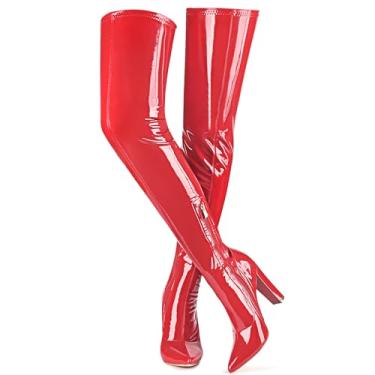 Imagem de Wsheliu Botas Vermelhas Altas Na Coxa Femininas Acima Do Joelho Botas Elegantes Bico Fino Couro Envernizado Pu Botas Go Go Femininas Anos 70 Botas Longas Para Mulheres Tamanho 12