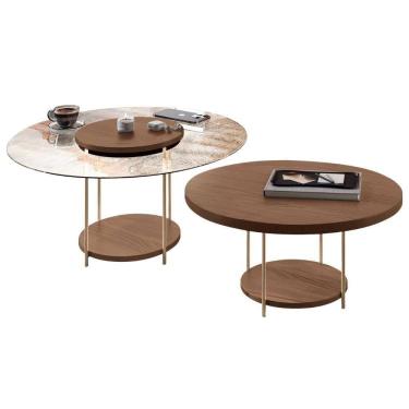 Imagem de Conjunto Mesas De Centro Redonda Mdf E Vidro Allure B01 Castanho - Lyam Decor