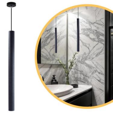 Imagem de Pendente Luminária de Teto Tubo Cilíndrico Preto 50 Cm - Mini Canopla 