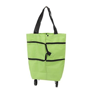 Imagem de Carrinho de compras Oxford, sacolas de compras com rodas, carrinho de compras portátil para compras de supermercado, viagens, passeios na praia e muito mais (Green)
