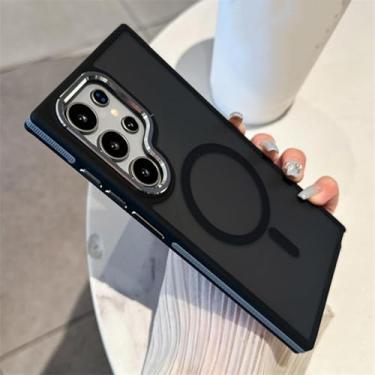 Imagem de HPQWN Para S24 Plus Luxury Matte Magnetic Case Fe Carregamento sem fio Capa à prova de choque (para S24 Plus/preto)