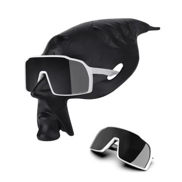 Imagem de RockShell Óculos de sol polarizados para homens e mulheres, óculos de sol leves para mulheres/protetores nasais, proteção UV400 - armação branca + 2 almofadas de nariz + lentes pretas, Armação branca