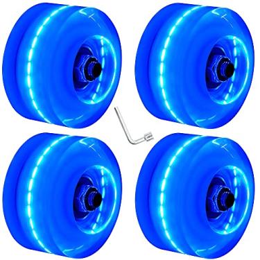 Imagem de Nezylaf 4 peças de rodas de patins com luzes LED, rodas luminosas de skate com rolamentos instalados para patins de fileira dupla interna ou externa 32 x 58 mm 78A (azul)