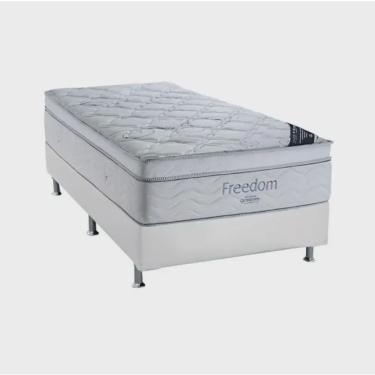 Imagem de Conjunto Cama Box Ortobom Solteiro Freedom Molas Ensacadas com Base Sintético Branco 88x188x68