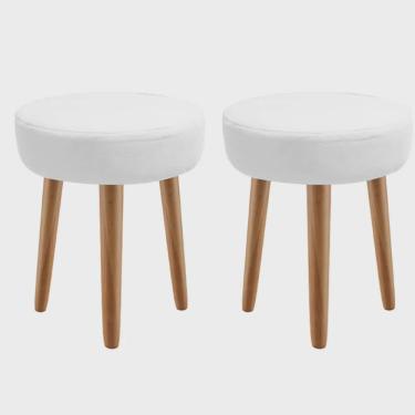 Imagem de Kit 02 Banqueta Alta Julia Industrial 55cm Pé Palito Freijó Corino Branco - Ahz Móveis