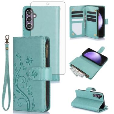 Imagem de Asuwish Capa de celular para Samsung Galaxy S23 FE 5G carteira celular com protetor de tela de vidro temperado alça de pulso flor flip zíper porta-cartão slot suporte S 23 EF S23FE 23S mulheres