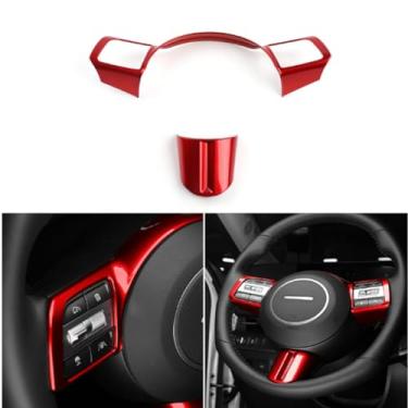 Imagem de Cnaurda 2 peças de moldura de volante de carro estilo vermelho brilhante moldura de proteção de painel de botão de volante compatível com acessórios Hyundai Kona SX2 2024