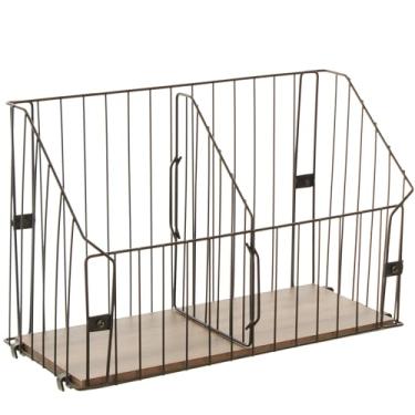 Imagem de Cesto Organizador de Parede Grande, Cor Preto Microtextura com Madeira Castanha, Metaltru