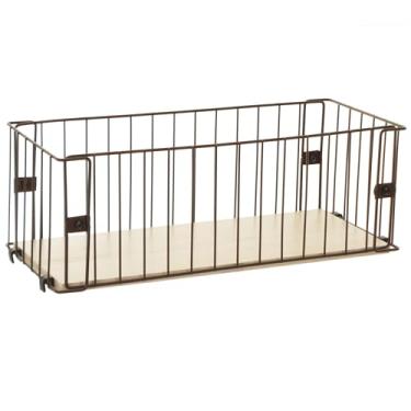 Imagem de Cesto Organizador de Parede Pequeno, Cor Corten Microtextura com Madeira Legno, Metaltru