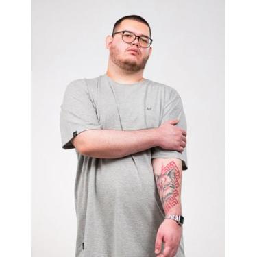 Imagem de Camiseta Masculina Plus Size Lisa Cinza 100% Algodão - Warden, Cinza, 