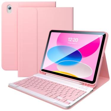 Imagem de FGZZROU Capa de teclado para iPad 10ª geração, adequada para teclado BT magnético destacável de 10,9 polegadas 2022, com suporte de caneta (rosa)