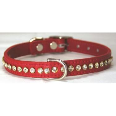 Imagem de OmniPet Coleira de couro de cristal para cães, couro de grão sólido vermelho, serve para pescoço de 29,2 a 34,3 cm