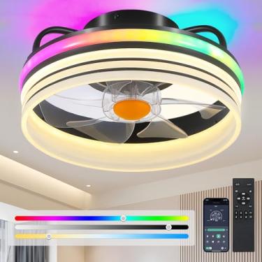 Imagem de BYKISTOK Ventilador De Teto Embutido Com Luz Rgb - Ventilador De Teto Pequeno Sem Lâminas De 13" Com Motor Silencioso Reversível, Led Rgb Regulável, Ventiladores De Teto Fechados De Baixo Perfil Par
