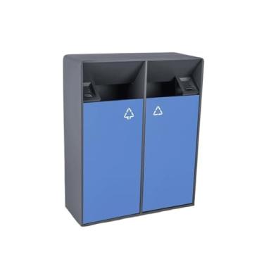 Imagem de Lixeira para Área Externa Lata de lixo externa 38l/80l, barris duplos de metal quadrado, lata de lixo azul, latas de lixo grandes comerciais domésticas modernas Lixeira para Área Externa(Grande)
