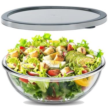 Imagem de EWAFILU Tigela grande de vidro de 6,2 litros com tampa, tigelas de cozinha de salada de vidro transparente para fermento, preparação de salada e armazenamento, conjunto de armazenamento de alimentos