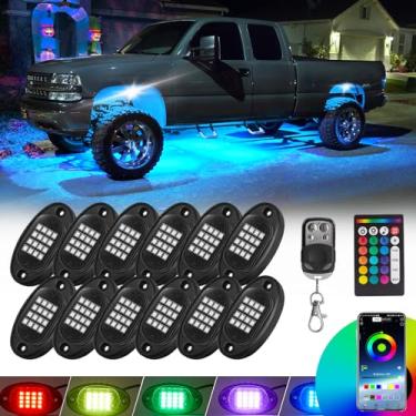 Imagem de 12 Pods RGB LED Rock Lights para caminhão, carrinho de golfe, carro, UTV, ATV SUV, dirigir, itens essenciais de viagem, parte inferior da carroçaria, luz neon à prova d'água, 12 V, kit com modo