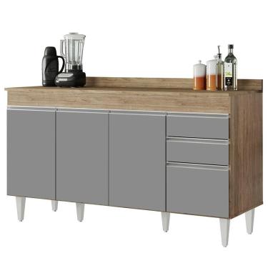 Imagem de Balcão Gabinete Para Pia Com Tampo 150cm Marrocos Castanho-cinza - Lumil