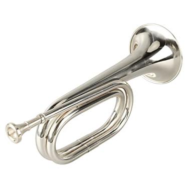 Imagem de C Trompete -chave, Bugle Cavalry Estilo Militar Trompete de Latão Com Bocal, Militar Fácil de Tocar, Exército de Ataque Militar Sinaliza Chifre para Banda Marchando, Iniciantes (SILVER)