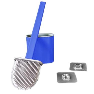 Imagem de Escova Sanitária com Suporte, Azul, Cerdas de Alta Resistência, Kit para Limpeza de Vaso