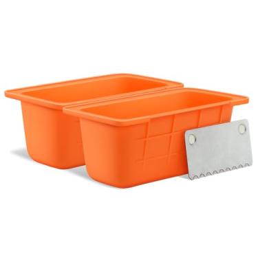 Imagem de PHOYEN 2 Peças De Revestimentos Silicone Para Copos Gordura Chapa Blackstone, Coletor E Portão Reutilizáveis, Serve Bandeja Coletora 17-22-28-36 Polegadas (Laranja)