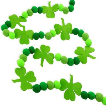 Imagem de GARNETIN Faixa De Feltro Com Pompom 8,2 Pés Para O Dia São Patrício - Guirlanda Trevo Da Sorte Irlandês Decoração Festiva Casa