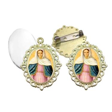 Imagem de Broche com Relicario Dourado Nossa Senhora das Lagrimas Terno Noivo la