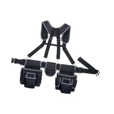 Imagem de Generic Cinto de ferramentas com suspensórios, bolsa respirável para ferramentas na cintura com vários bolsos para carpinteiros, jardineiros, pais, Preto Cinza