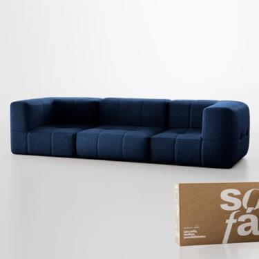 Imagem de Sofá 3 lugares Modular - Sofá na Caixa em Boucle com 3 Módulos 2,58m (Azul)