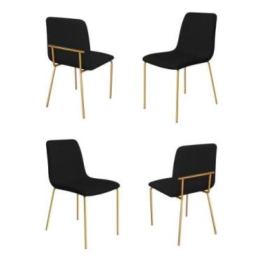 Imagem de Conjunto 4 Cadeiras Malu Couro Preto Metal Dourado - C&M Decor