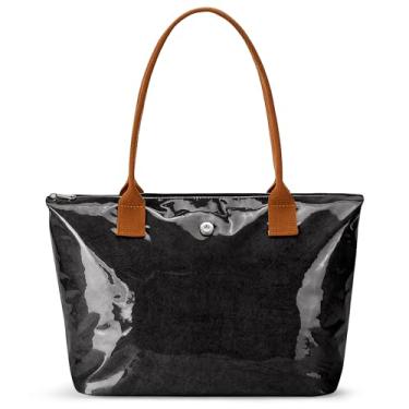 Imagem de KALIDI Bolsa hobo de papel Kraft, bolsa ultra transparente de TPU com alça superior com zíper, bolsa de ombro vintage grande para carregar toda a bolsa de plástico, Preto, Medium