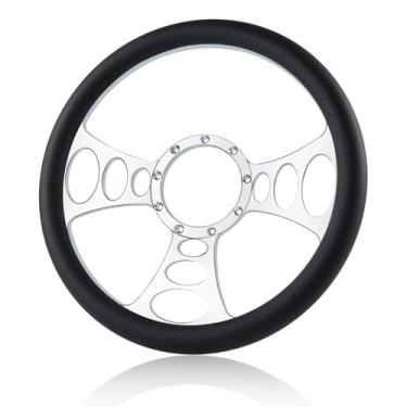 Imagem de QYMOPAY Volante A Disco de 9 Parafusos, Volante de Couro de 14", Volante de 3 Raios com Furos, Compatível com A Maioria Dos Volantes de Carro com 9 Furos.