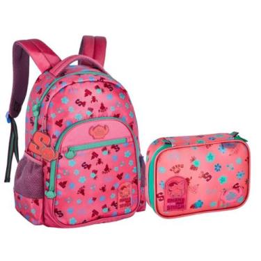 Imagem de Kit Mochila e Estojo Escolar Juvenil Tsum Tsum Stitch - Clio, Rosa